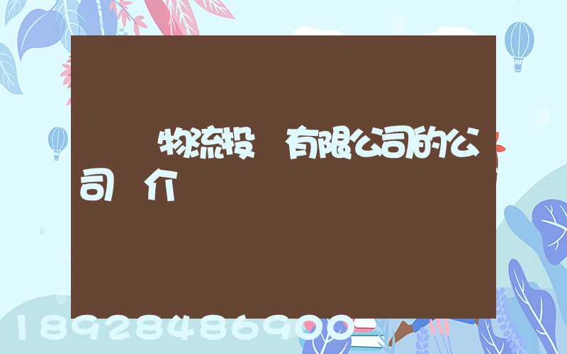 雙匯物流投資有限公司的公司簡介